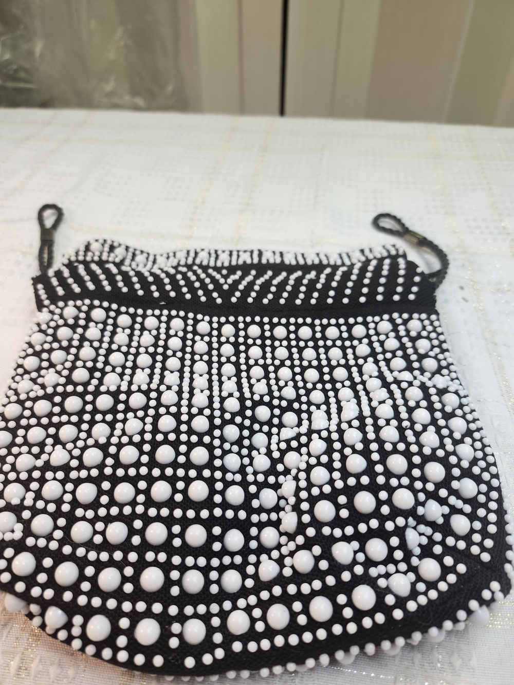 White Beaded Evening Clutch with White Accents - Women Bags Clutches & Wristlets